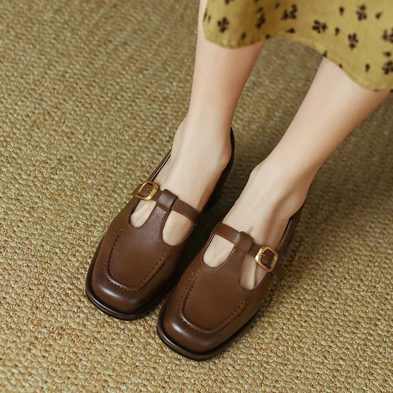 Women's T-Strap Mary Jane Shoes Low Block Heel - VibreMode