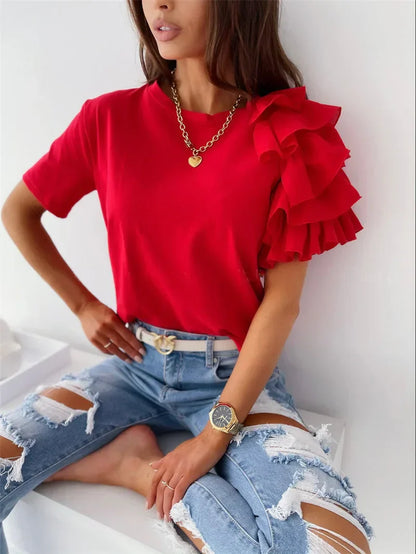 Women's One-Shoulder Blouse Ruffle Detail - VibreMode