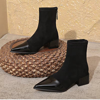Women's Ankle Boots Pointed Toe Block Heel Black