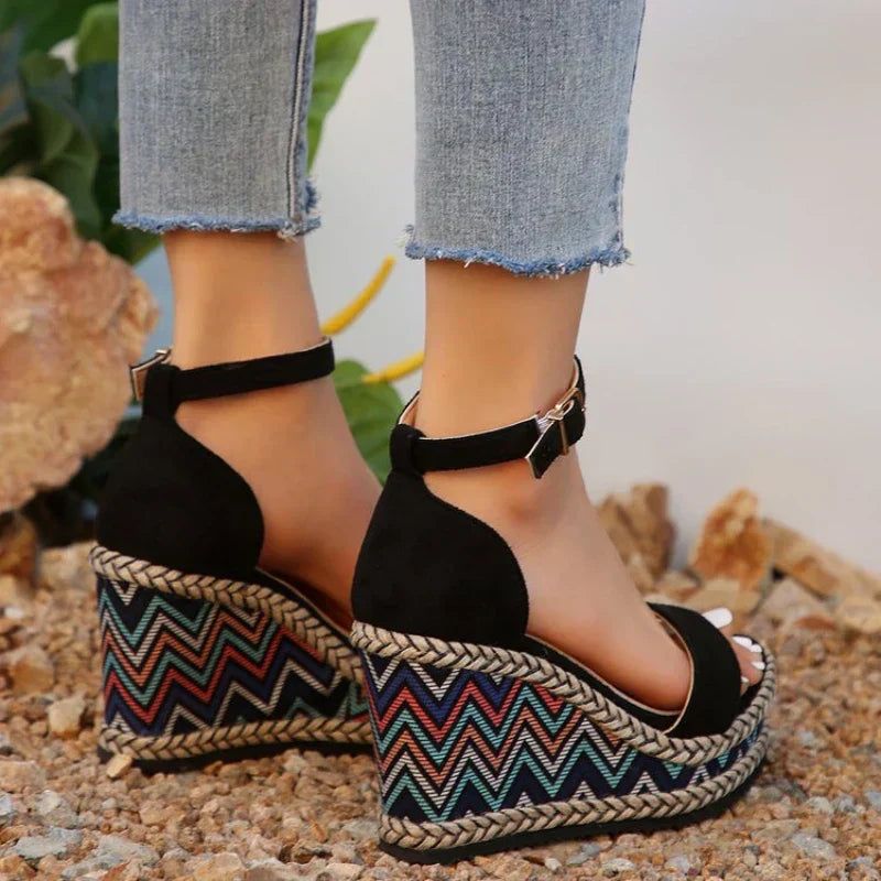 Women's Wide Fit Wedge Sandals Cushioned Brown