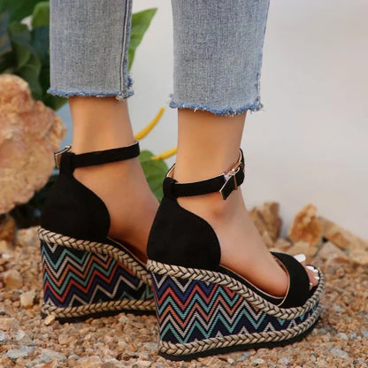 Women's Wide Fit Wedge Sandals Cushioned Brown