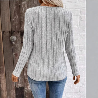 Women's V Neck Sweater Ribbed Texture