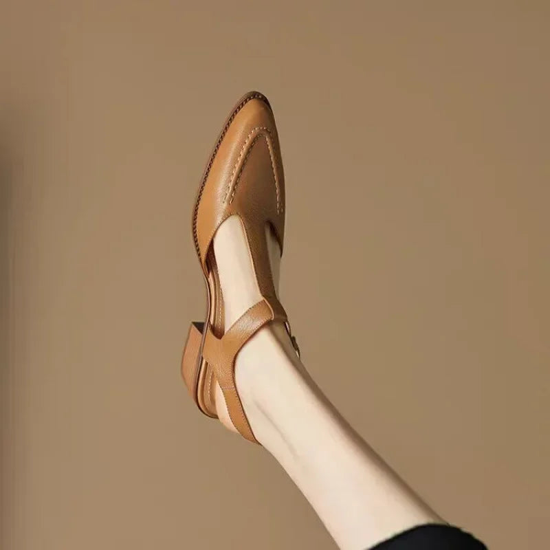 Sloane Women's T-Strap Pointed Toe Low Heel Shoes