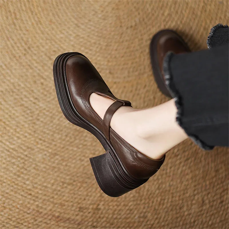 Women's Block Heel Mary Jane Shoes Round Toe Strap
