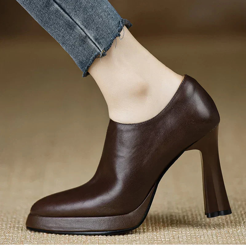Women's High Heel Pumps Platform Block Heel Side Zipper