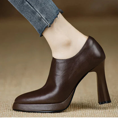 Women's High Heel Pumps Platform Block Heel Side Zipper