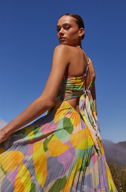 Women's Midi Dress V-Neck Spaghetti Straps Multicolor Print