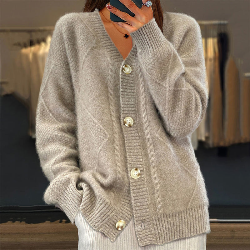 Chic Joselyn Knitted Cardigan: Soft Wool Blend, V-Neck, Button-Up, Relaxed Fit