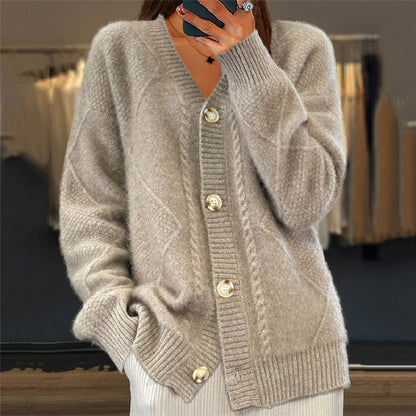 Chic Joselyn Knitted Cardigan: Soft Wool Blend, V-Neck, Button-Up, Relaxed Fit