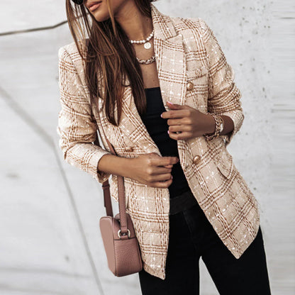 Women's Patterned Blazer Gold Button