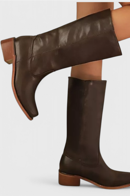 Women's Leather Knee High Boots With Heels