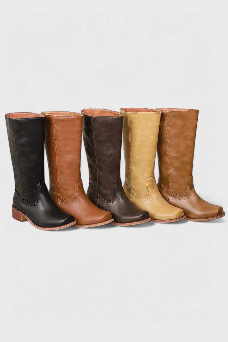 Women's Leather Knee High Boots With Heels