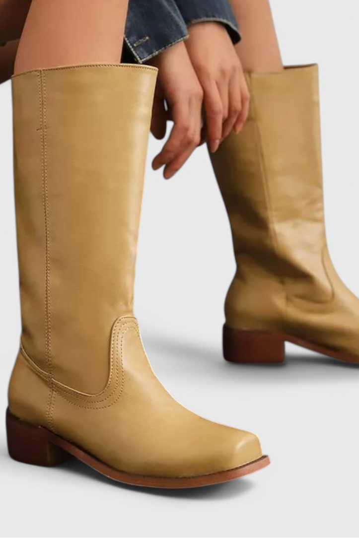 Women's Knee High Boots Stacked Heel Round Toe - VibreMode