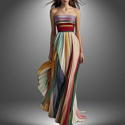 Women's Strapless Pleated Maxi Dress Elegant - VibreMode