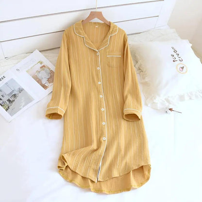 Striped Cotton Nightgown for Women – Cool & Comfortable Plus Size Option-Caliboot