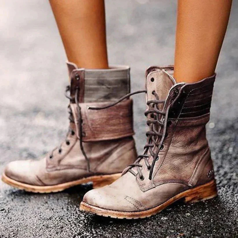 Women's Lace Up Ankle Boots Vintage Style - VibreMode