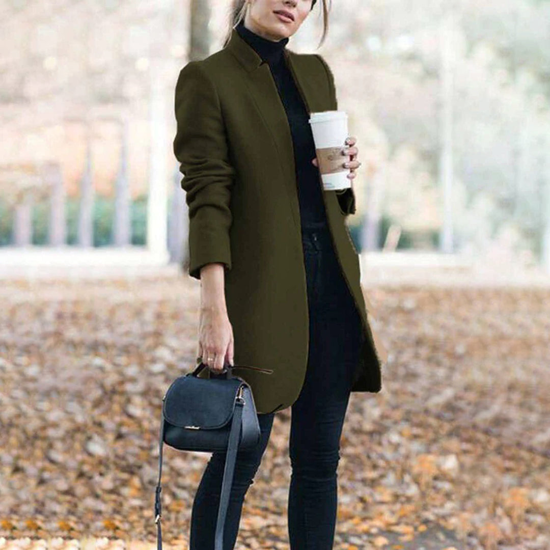 Women's Wool Trench Coat Long Stand Collar Warm Beige