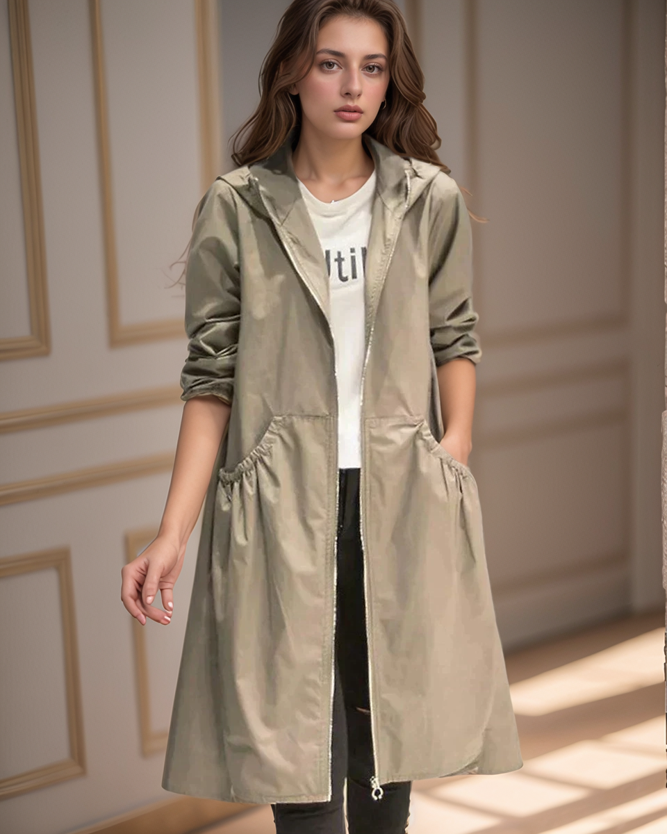 Women's Waterproof Raincoat Long Zip Jacket - VibreMode