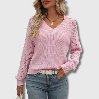 Women's V-Neck Open-Knit Sweater - VibreMode