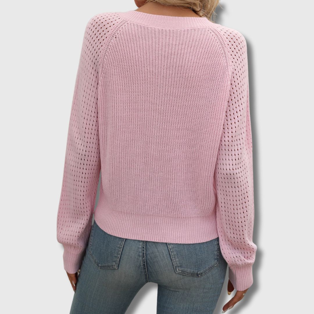 Women's V-Neck Open-Knit Sweater