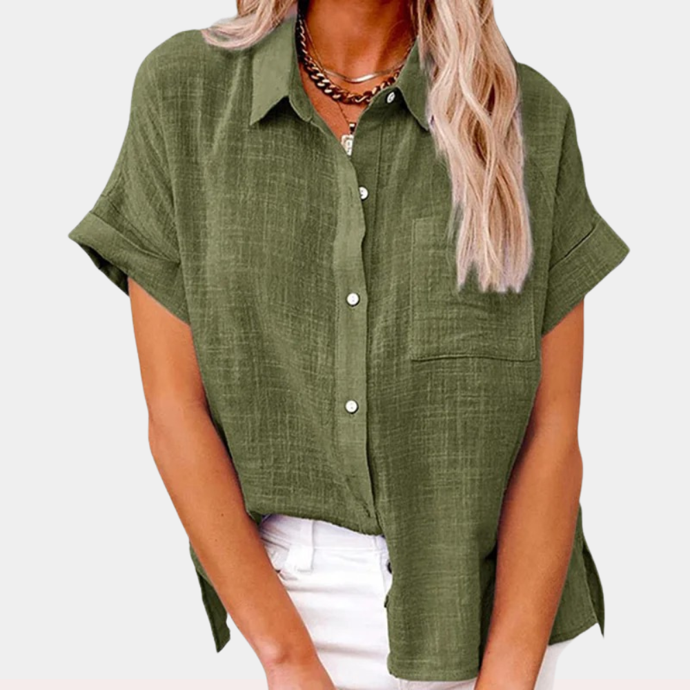 Women's Button Down Blouse Cuffed Sleeves