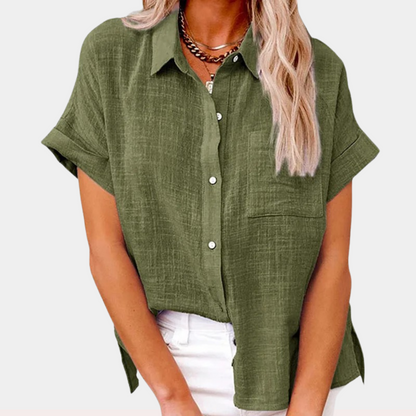 Women's Button Down Blouse Cuffed Sleeves