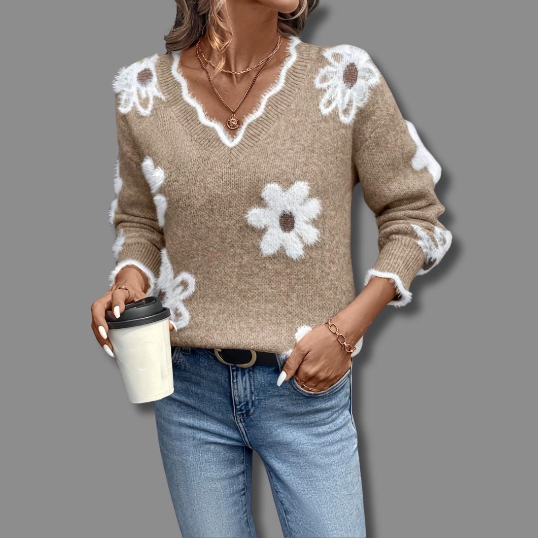 Pink Floral Knit Sweater