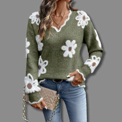 Pink Floral Knit Sweater