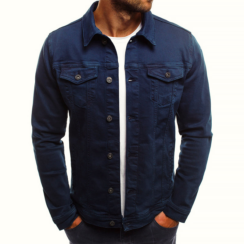 Men's Slim Fit Denim Jacket Classic Blue - VibreMode