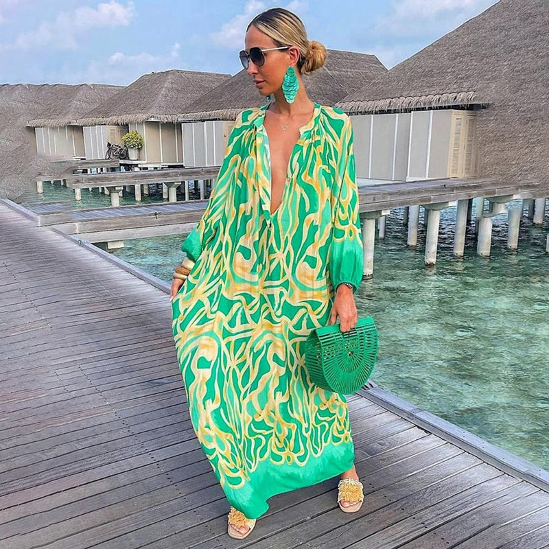 Relaxed Fit Beach Cover Up with Vibrant Print - VibreMode