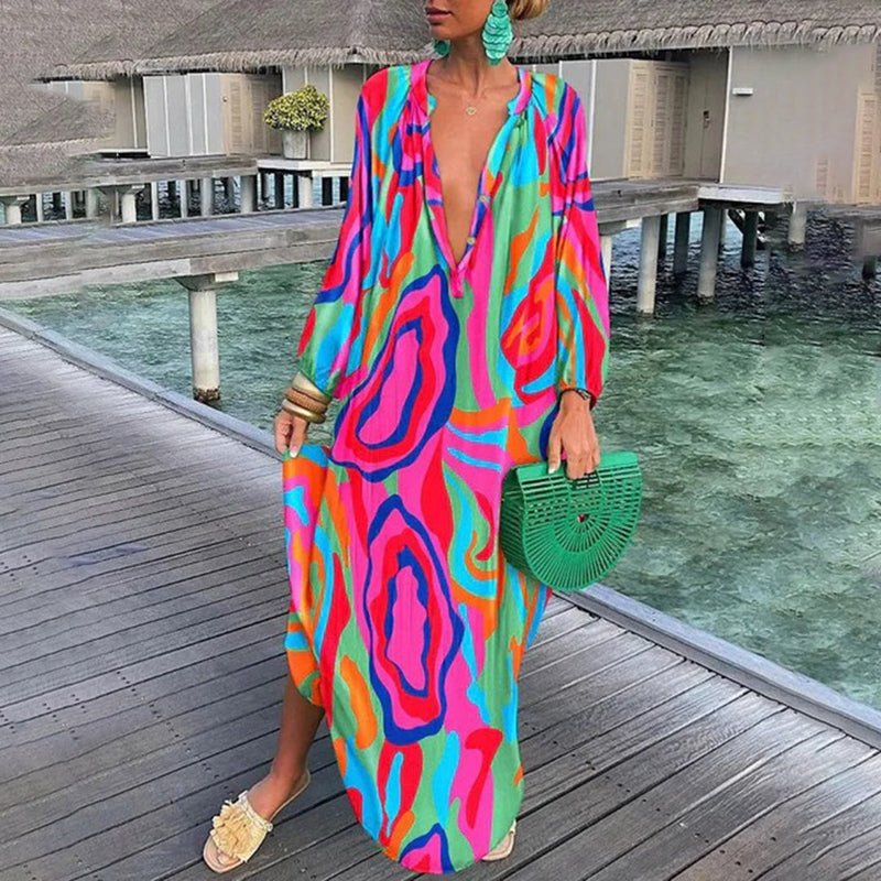 Relaxed Fit Beach Cover Up with Vibrant Print
