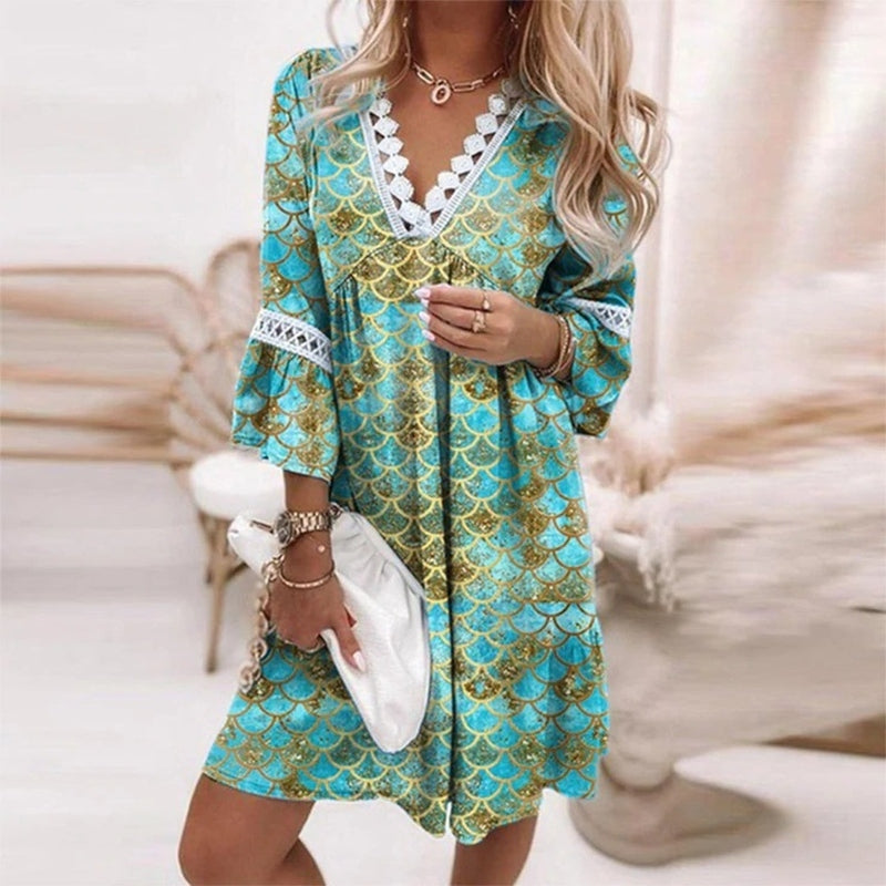 Women's Printed Mini Dress Loose Fit Evening
