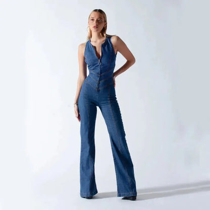 Women's Denim Jumpsuit Comfortable Blue - VibreMode