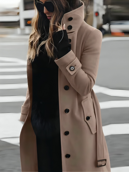 Classic Ladies Long Button Trench Coat