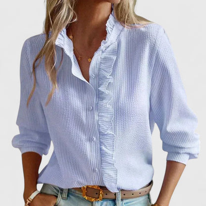 Feminine Gathered Striped Blouse Shirt