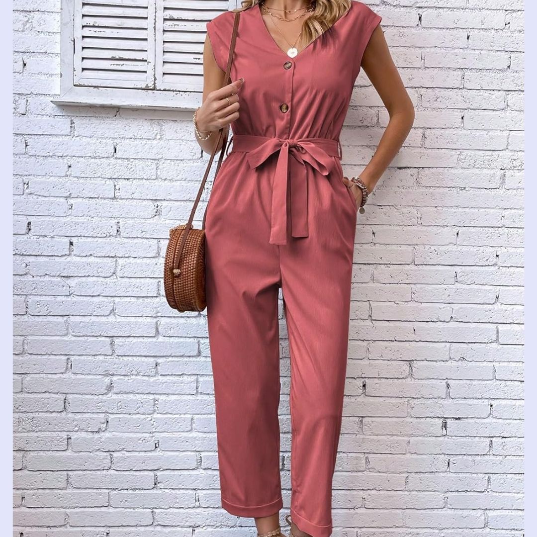 Women's V-Neck Short Sleeve Jumpsuit