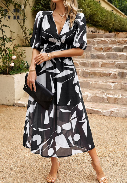 Women's Floral Puff Sleeve Midi Dress