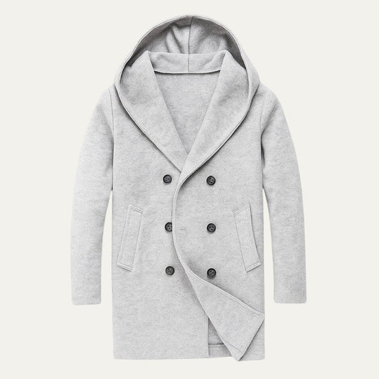 Men's Double Breasted Hooded Trench Coat - VibreMode