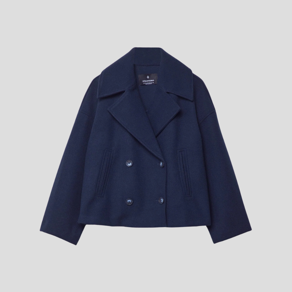 Double Breasted Short Coat Elegant Wool