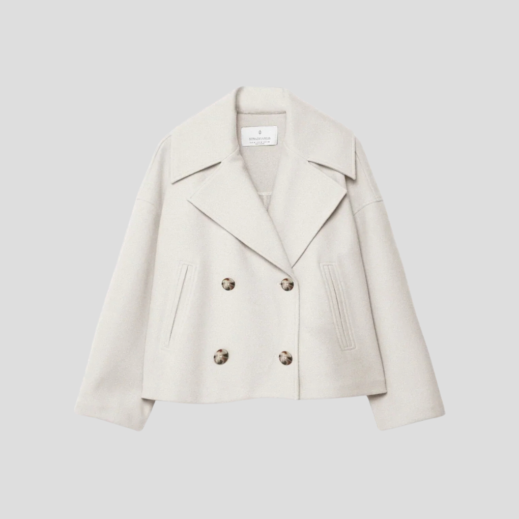 Double Breasted Short Coat Elegant Wool - VibreMode