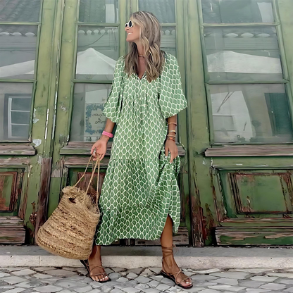 Women's V-Neck Printed Flowy Dress