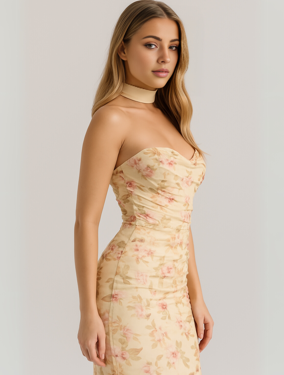 Women's Strapless Choker Dress Elegant