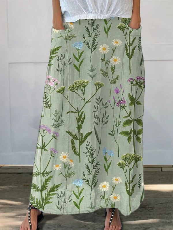 Women's Printed Pocket Skirt Floral Pattern - VibreMode