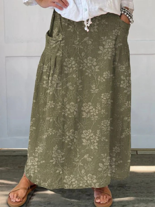 Women's Floral Pocket Skirt Elastic Waistband - VibreMode