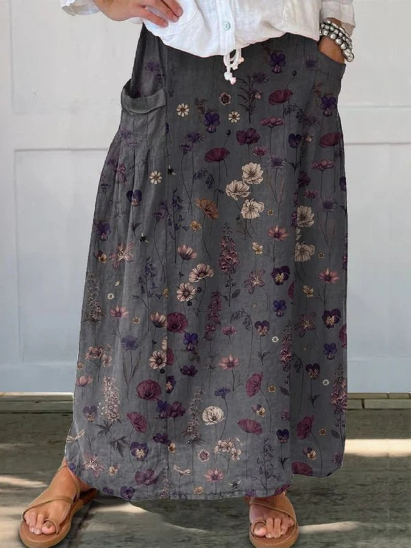 Women's Floral Print Pocket Skirt - VibreMode