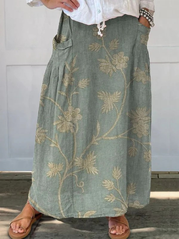 Women's Elastic Waist Skirt Floral Print With Pocket - VibreMode