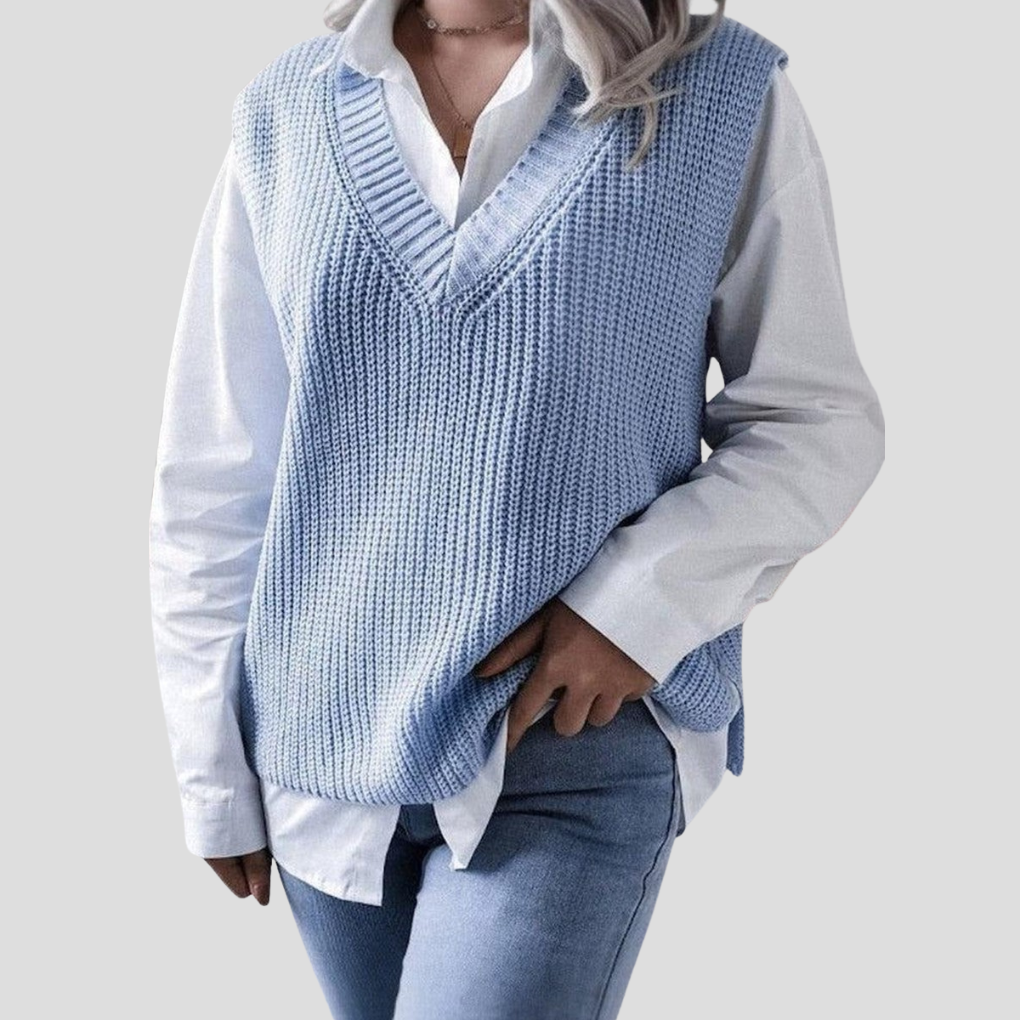 Women's Blue V-Neck Tank Sweater - VibreMode