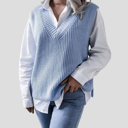 Women's Sleeveless V-Neck Sweater Blue - VibreMode