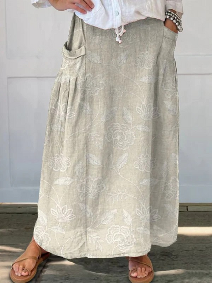 Women's Floral Pocket Skirt Elastic Waistband - VibreMode