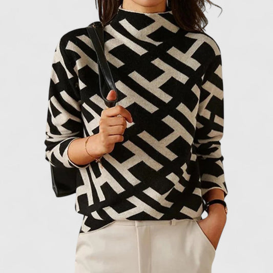 Women's High Neck Sweater Patterned Design - VibreMode